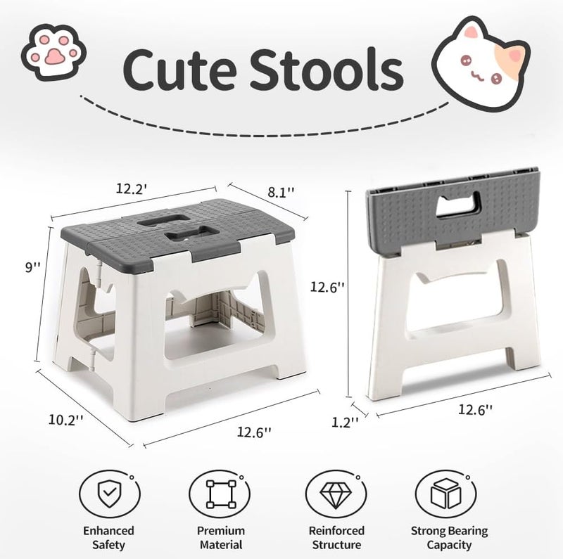 CasaZenith Step Stool Foldable, 9'' Folding Step Stool for Kids & Adults, Hold Up to 300lb, Lightweight Small Collapsible Step Stools with Handle, Stepping Stools Suitable for Kitchen Bathroom (Gray) - Image 2